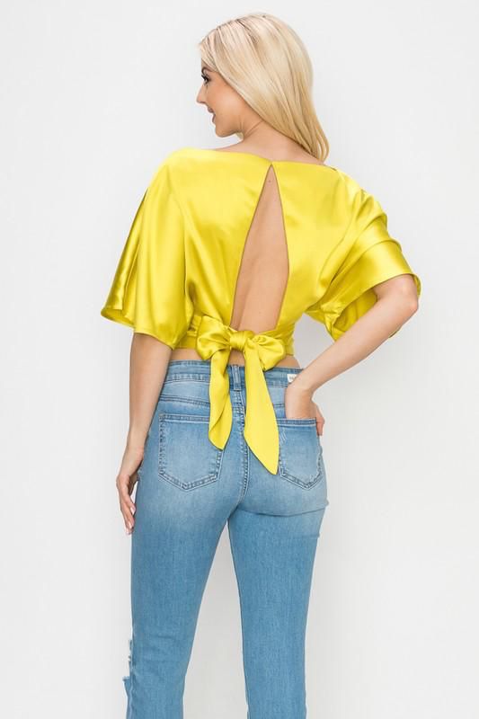 Satin Lemon Cropped Blouse